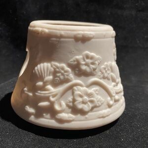 Vintage Ceramic Candle Lamp Shade Top Floral Heart Cut Outs Ivory Off White